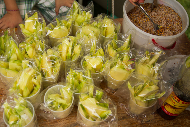Green mango, with seasoning and fish sauce, is a popular traditional Hmong food.